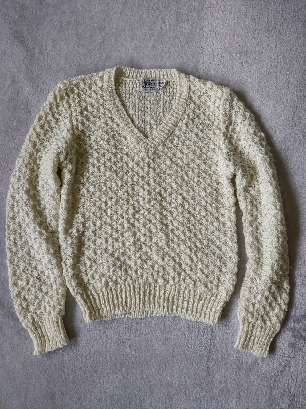 Vintage Joyce Cream Bouclé Knit Sweater Textured Long Sleeve Pullover L
